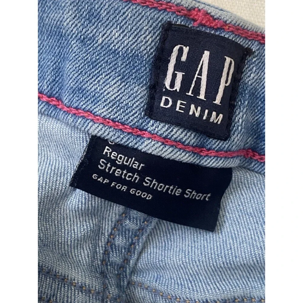 Gap Kids Girls Size 8 Embroidered Denim Shorts Y2K Patchwork Sun Rainbow